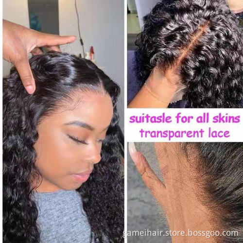 Wholesale Brazilian Deep Wave Lace Frontal Human Hair Wigs For Black Women Pre Plucked 13x4 13x6 HD Transparent Lace Frontal Wig